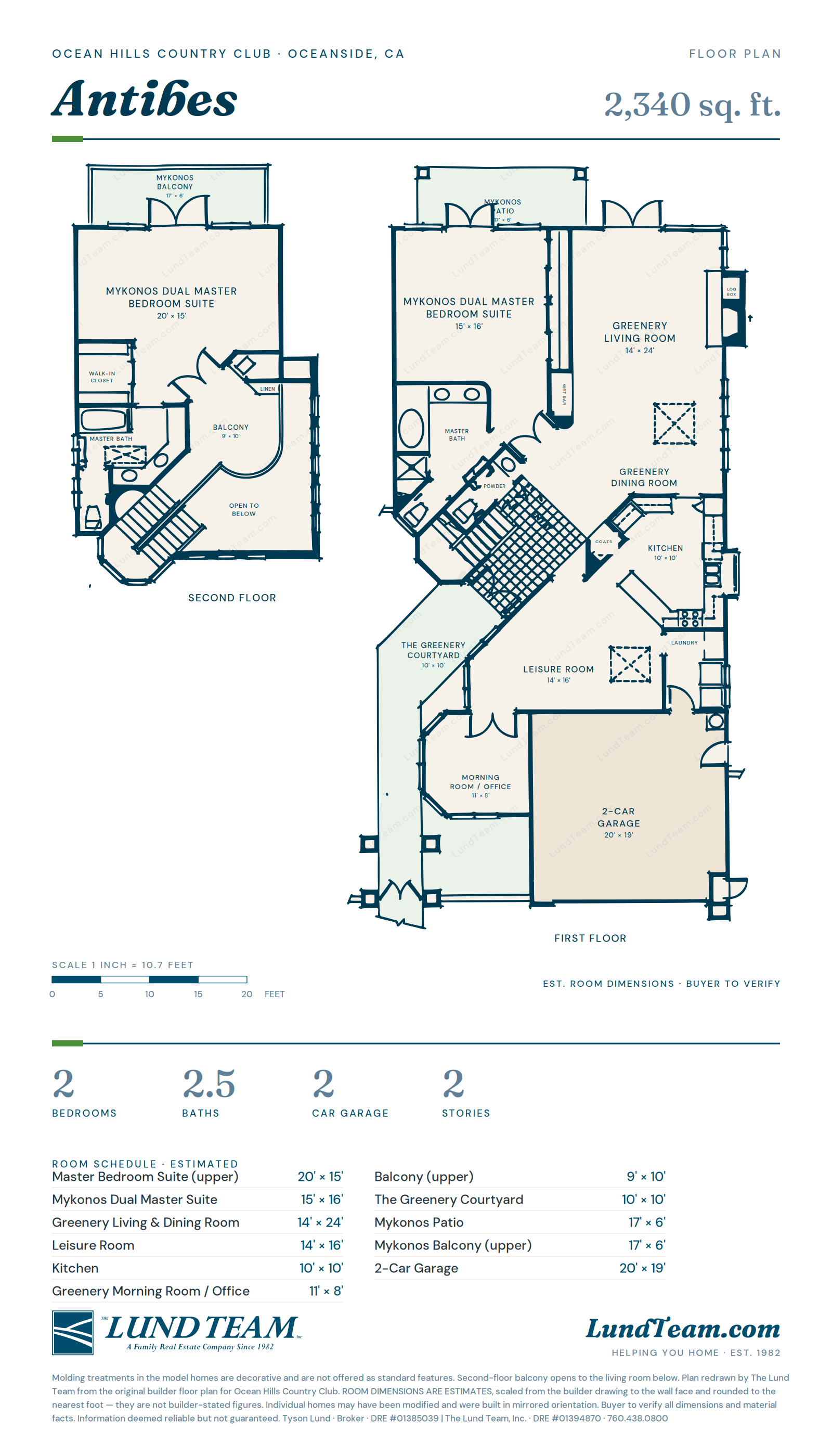 Antibes floor plan, Ocean Hills Country Club, Oceanside CA - 2,317-2,340 sq ft, 2 bed, 2.5 bath