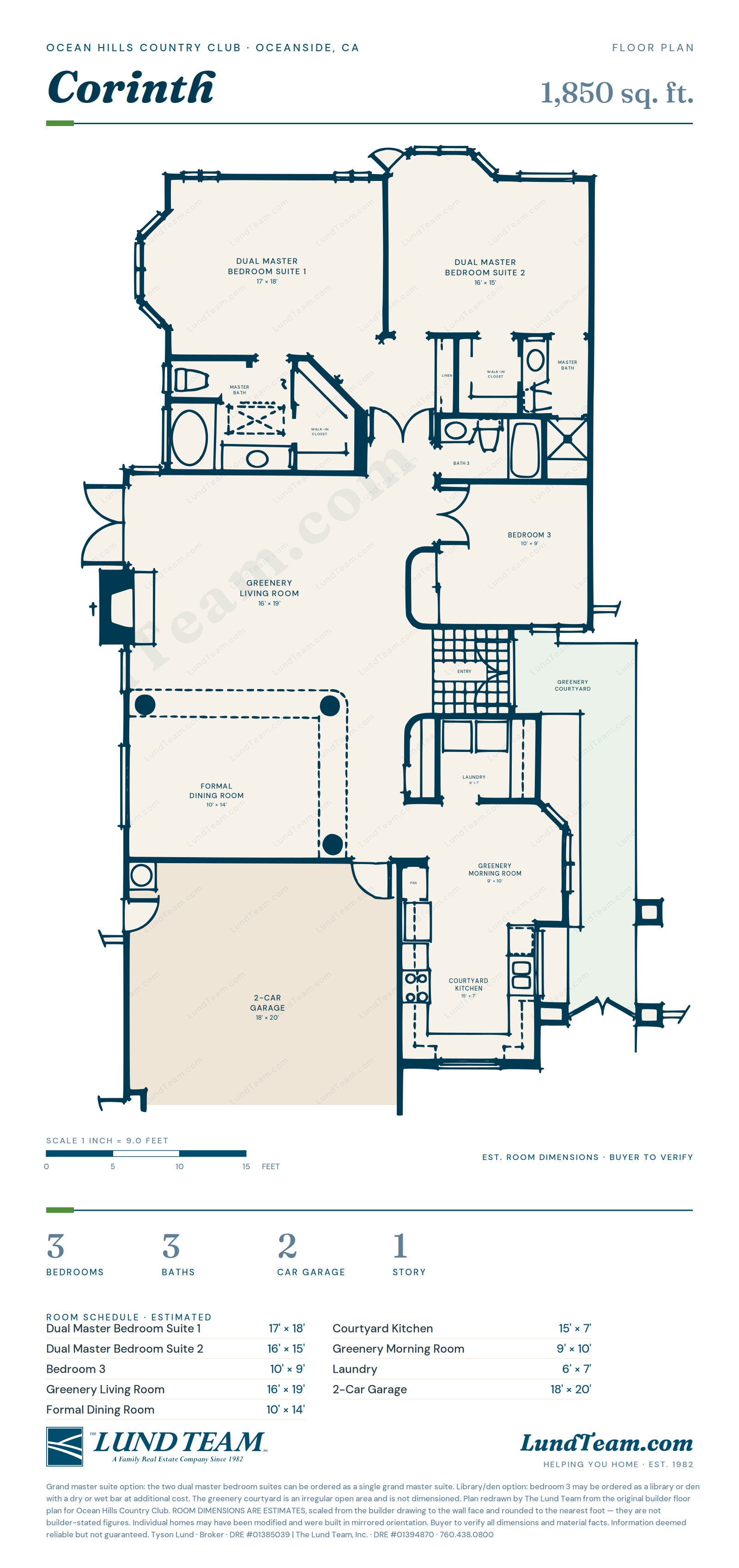 Corinth floor plan, Ocean Hills Country Club, Oceanside CA - 1,850 sq ft, 3 bed, 3 bath
