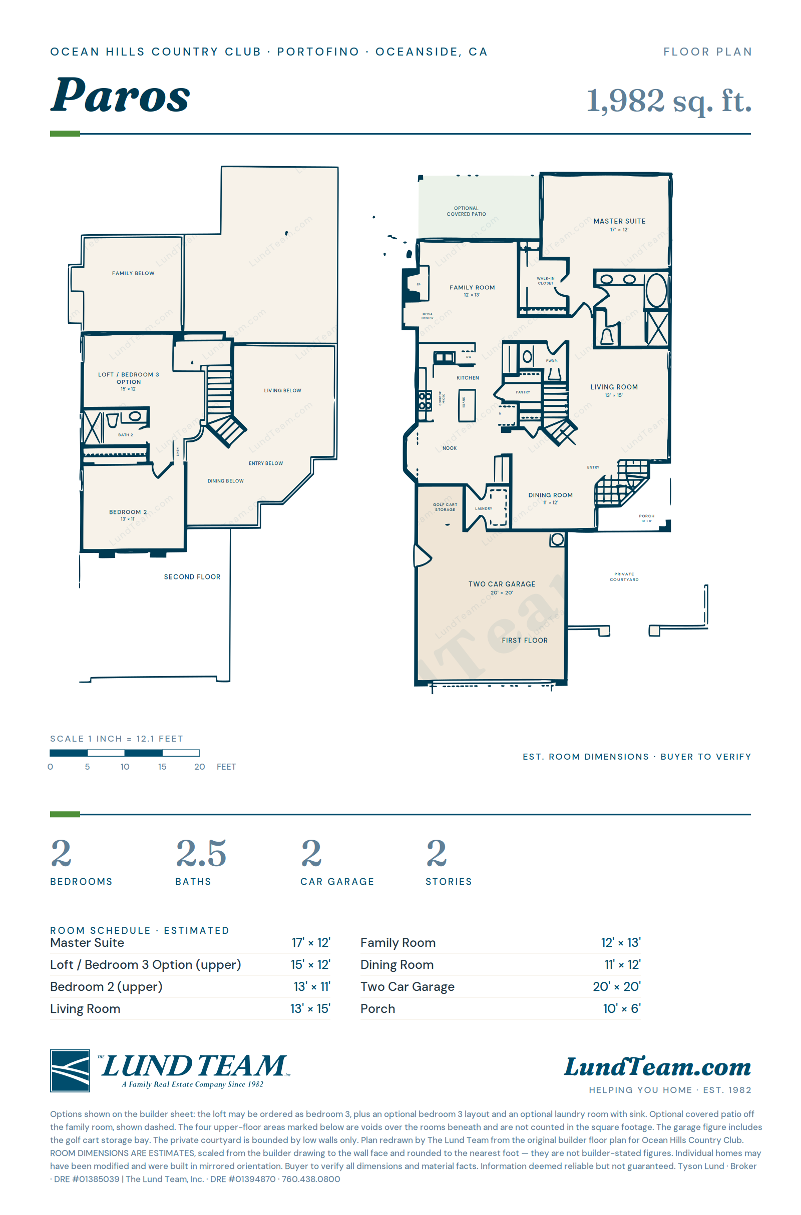 Paros floor plan, Ocean Hills Country Club, Oceanside CA - 1,982-2,022 sq ft, 2 bed, 2.5 bath