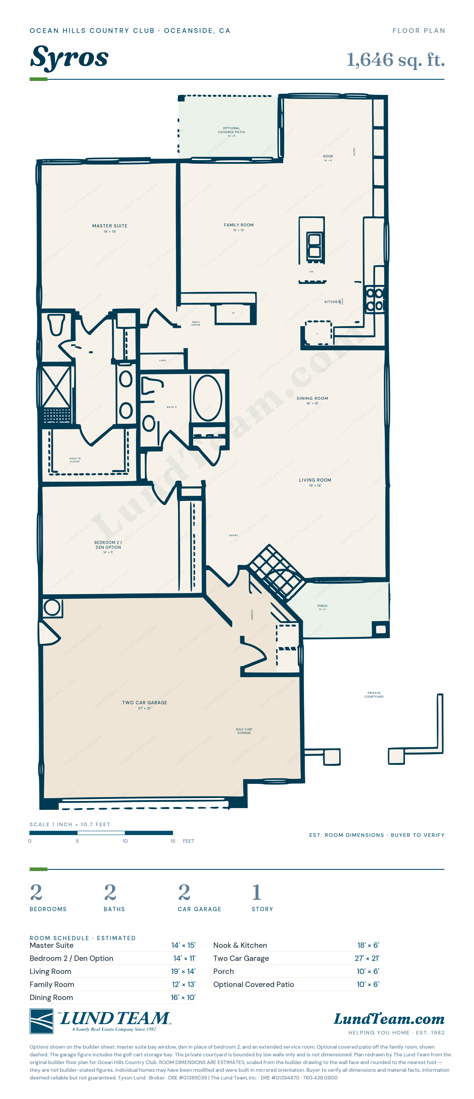 Syros floor plan, Ocean Hills Country Club, Oceanside CA - 1,646 sq ft, 2 bed, 2 bath