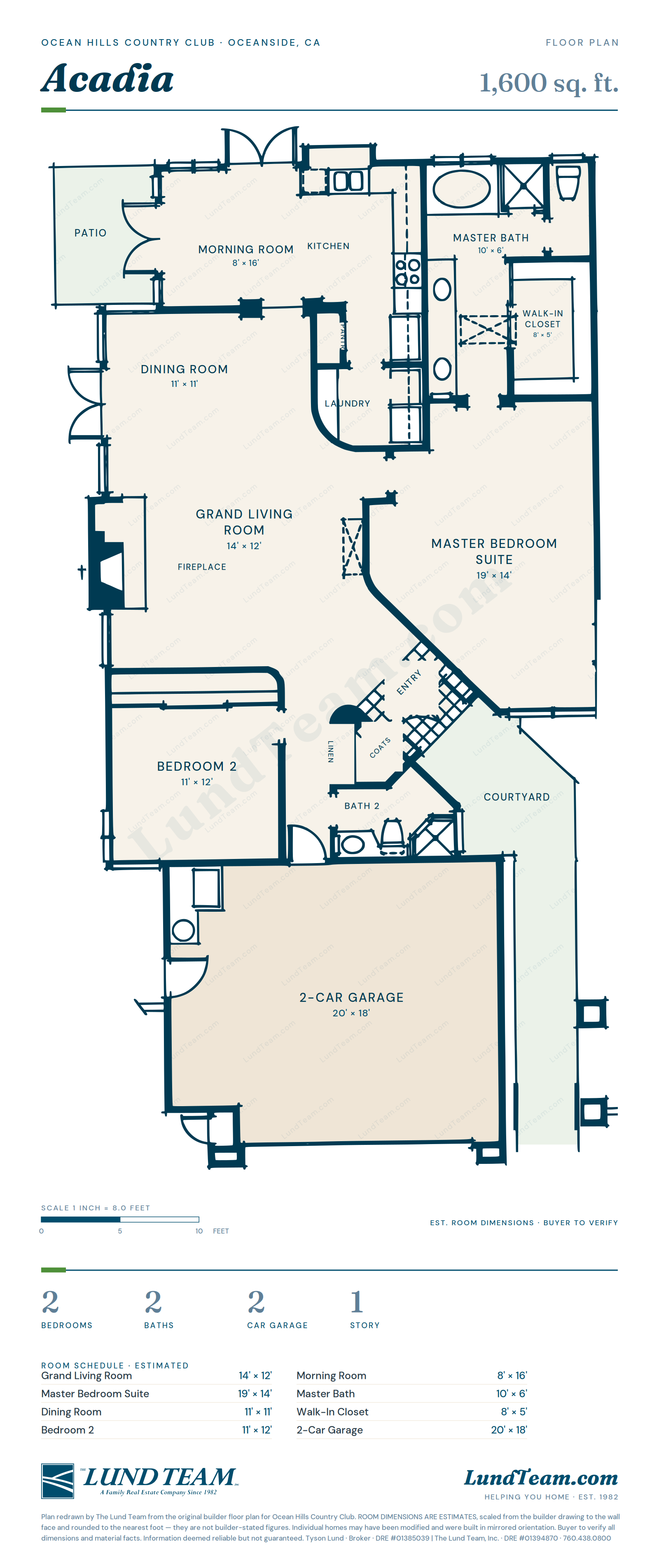 Acadia floor plan, Ocean Hills Country Club, Oceanside CA - 1,594-1,600 sq ft, 2 bed, 2 bath