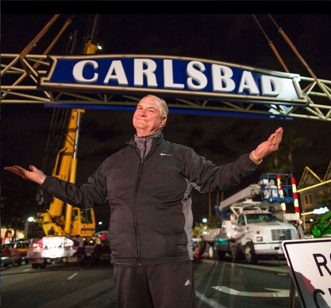 Carlton Lund at the reveal of the Carlsbad Village sign