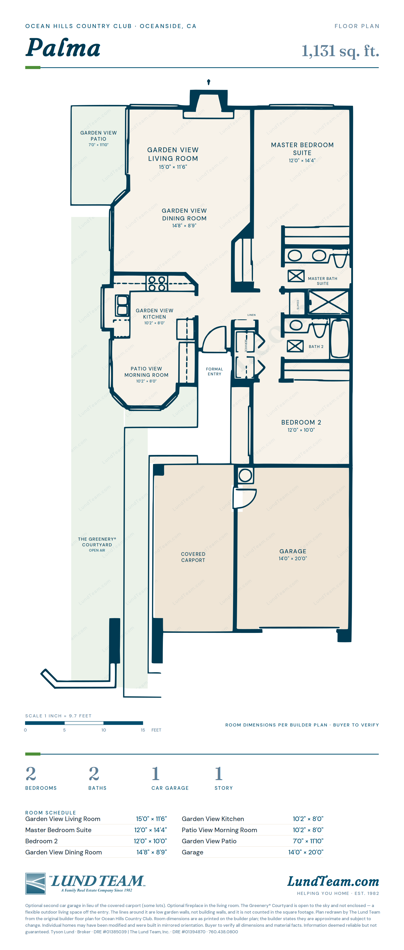 Palma floor plan, Ocean Hills Country Club, Oceanside CA - 1,006-1,156 sq ft, 2 bed, 2 bath