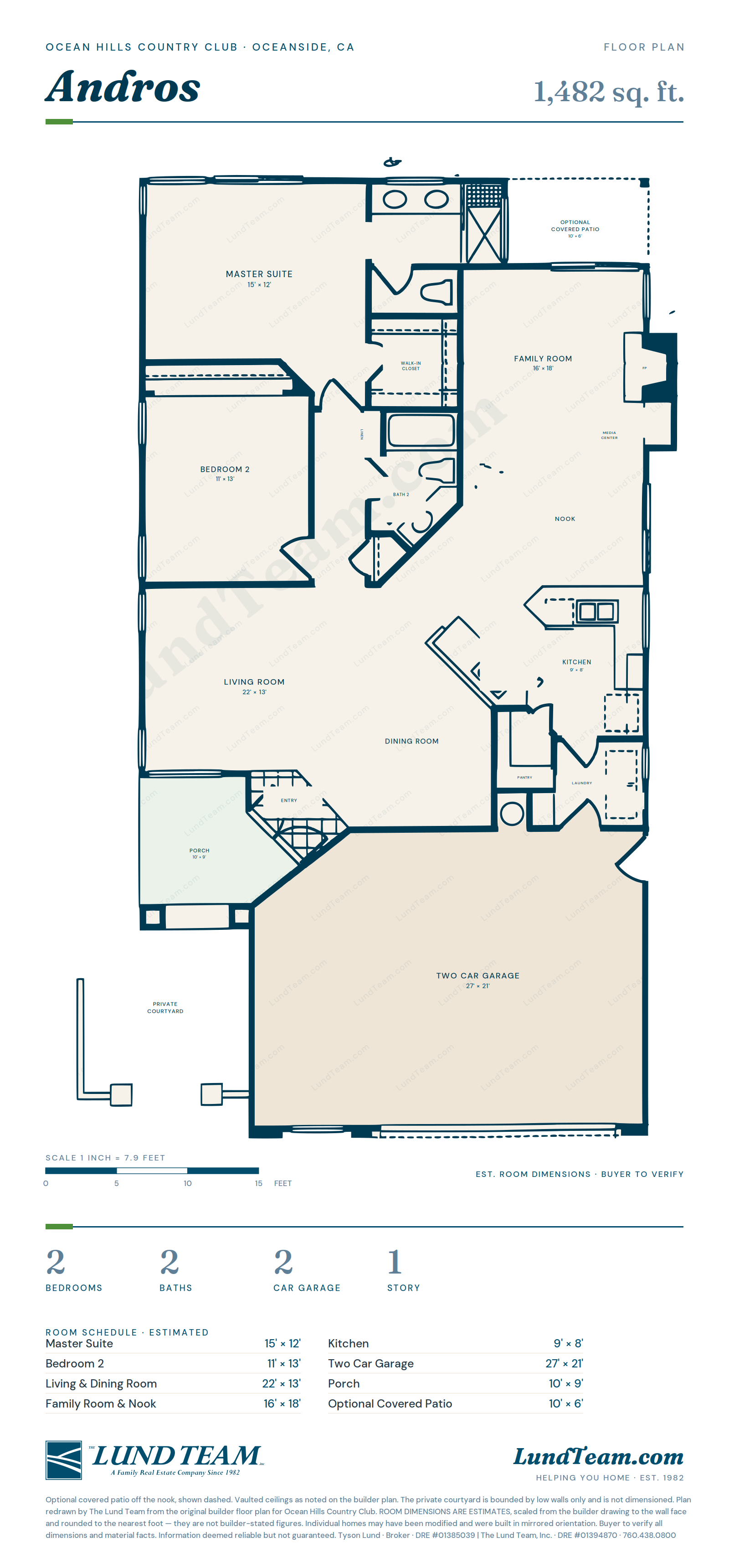 Andros floor plan, Ocean Hills Country Club, Oceanside CA - 1,482 sq ft, 2 bed, 2 bath